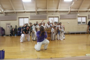 A photographer including himself in a group shot, using a mirror. 